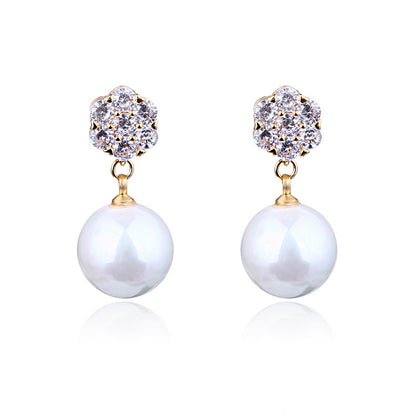 Round pearl long earrings