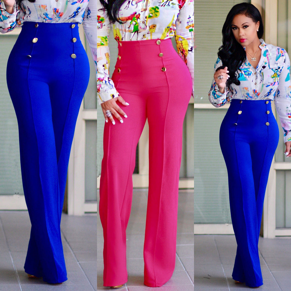 Stylish Slim Personality Double-Breasted Flared Trousers