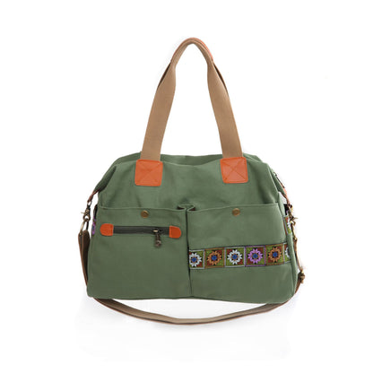 Embroidered Canvas Handbag Multi Pocket