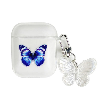 Painted blue butterfly pendant earphone case, flat fruit wireless Bluetooth earphone protective case, airpods2 transparent soft case