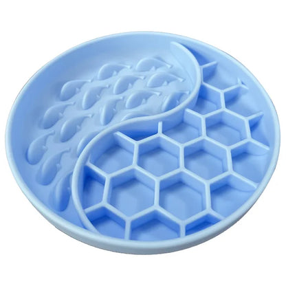 High Temperature Resistant Silicone Dog Food Bowl New Product 2-partition Slow Food Honeycomb Silicone Dog Bowl