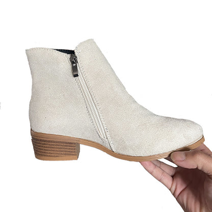 Ankle Boots For Women Low Heels Side Zipper Shoes