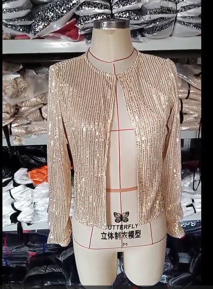 Fashion Colorblock Sequins Short Casual Jacket