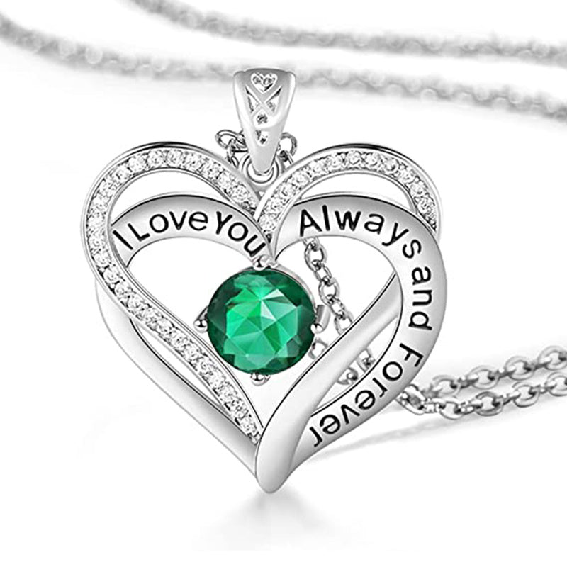 I Love You Always And Forever Crystal Heart Pendant Necklace Birthstone Necklaces