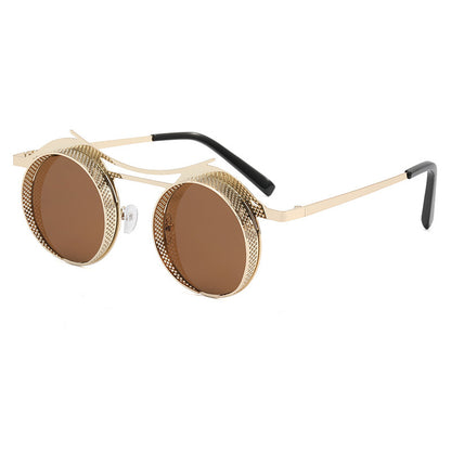 Men's Fashion Retro Steampunk Round Frame Hollow Sunglasses