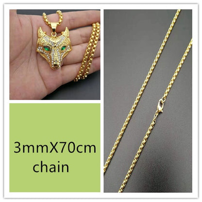 Men Stainless Steel Necklace Gold Color Viking Wolf Head Necklace Pendant With Chain Iced Out Norse Talisman Ethnic Jewelry