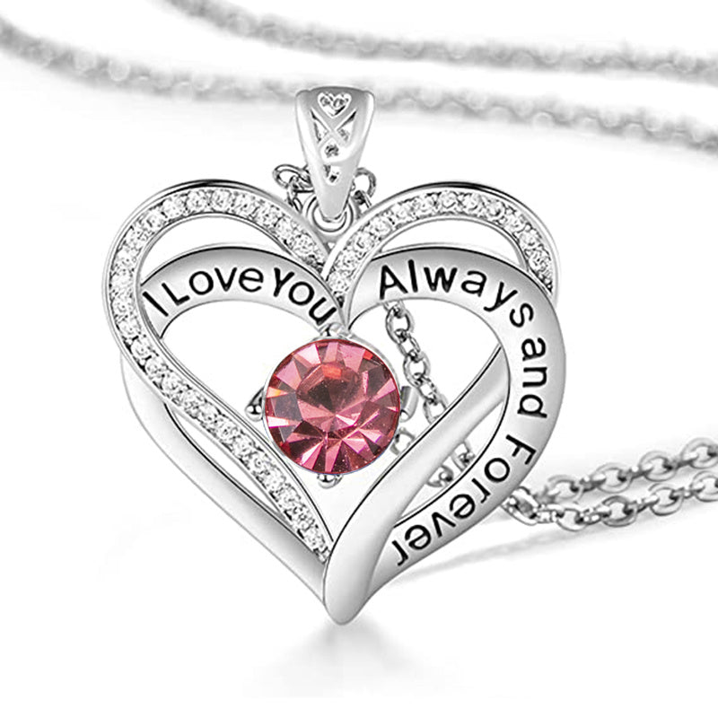 I Love You Always And Forever Crystal Heart Pendant Necklace Birthstone Necklaces