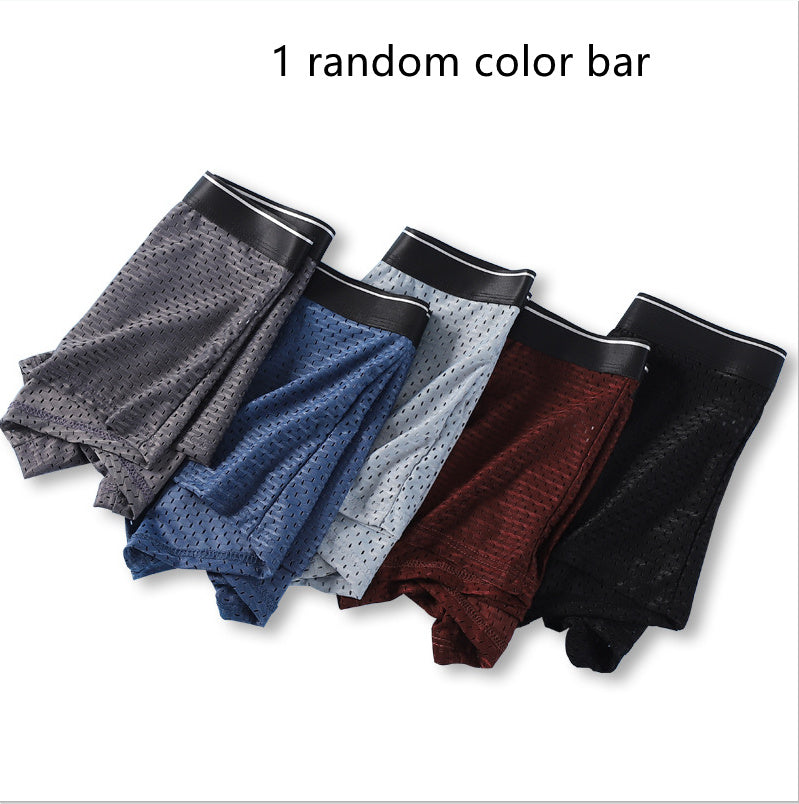 Ice Silk Full Mesh Large Size Men's Underwear Cotton Crotch Mid-waist Boxers