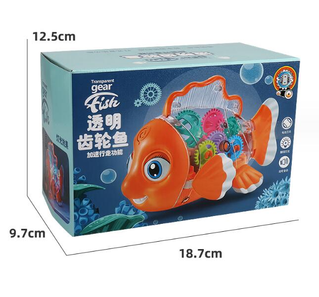 Electrical Universal Driving Walking Animal Toy Plastic Rotating Transparent Pinion Gear Fish with Dazzling Flash Light Music