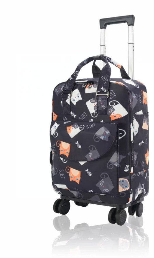 Women's Detachable Trolley Backpack With Canvas Print