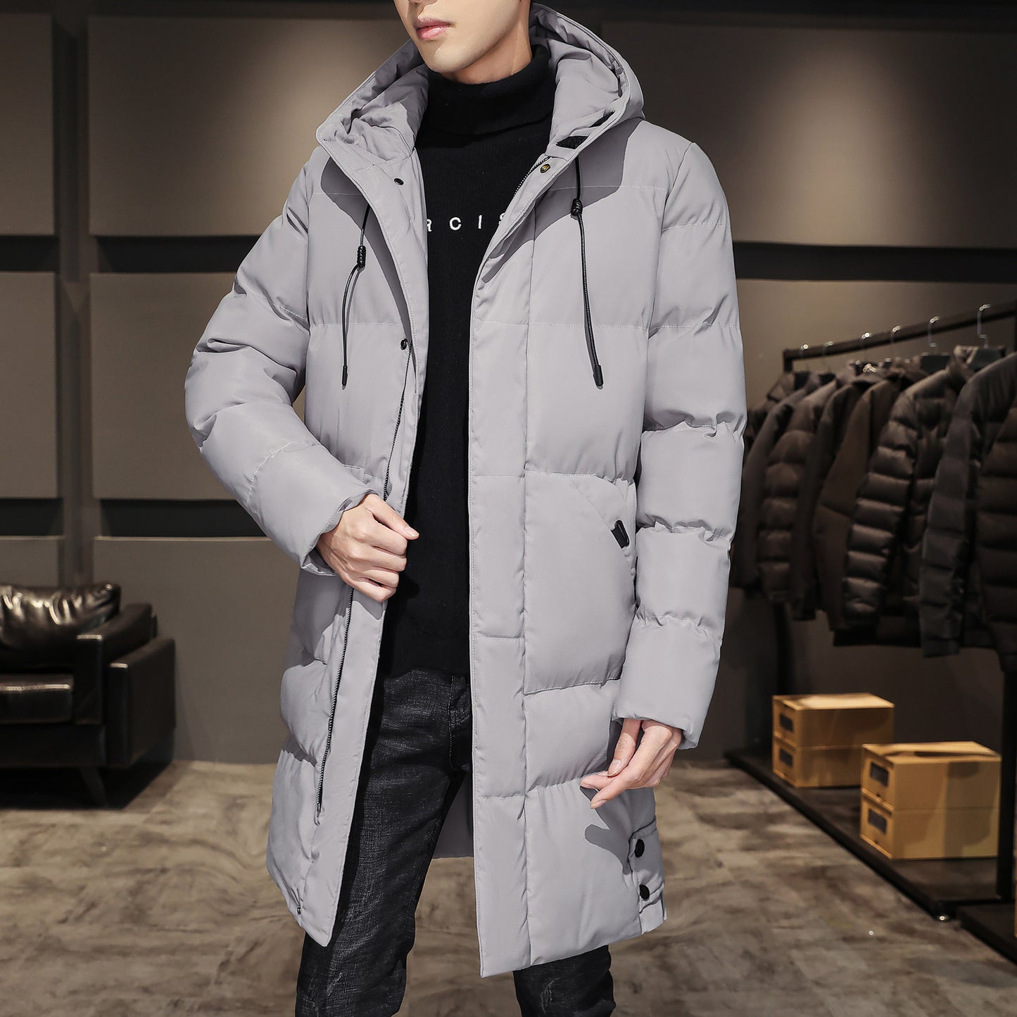 Pure Color Long Padded Jacket For Thickening And Warmth