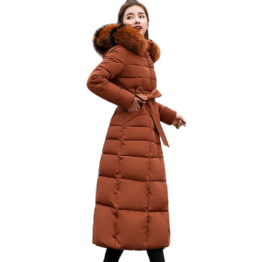 Large fur collar belt winter loose and thick down padded jacket