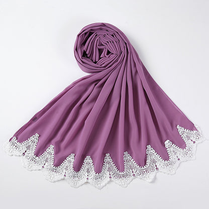 New Pearl Chiffon Scarf Malaysia Fashion Stitching Lace Scarf