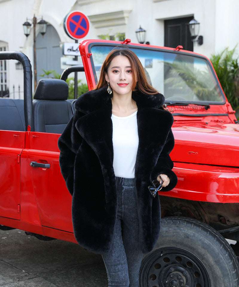 New Female Imitation Rabbit Fur Loose Lapel Coat