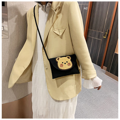 Women's Popular Woven Envelope Cute Bear Bohemian Shoulder Messenger Bag