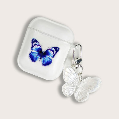 Painted blue butterfly pendant earphone case, flat fruit wireless Bluetooth earphone protective case, airpods2 transparent soft case