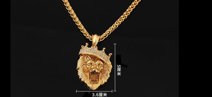 Europe and the United States selling diamond crown lion hip-hop luminous necklaces men Unisex gold-plated hiphop luminous Pendant