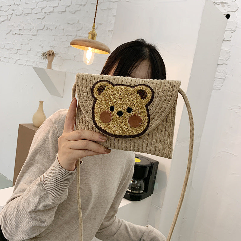 Women's Popular Woven Envelope Cute Bear Bohemian Shoulder Messenger Bag