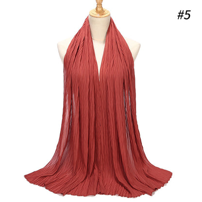 Fashion Pearl Chiffon Pleated Head Gauze Scarf