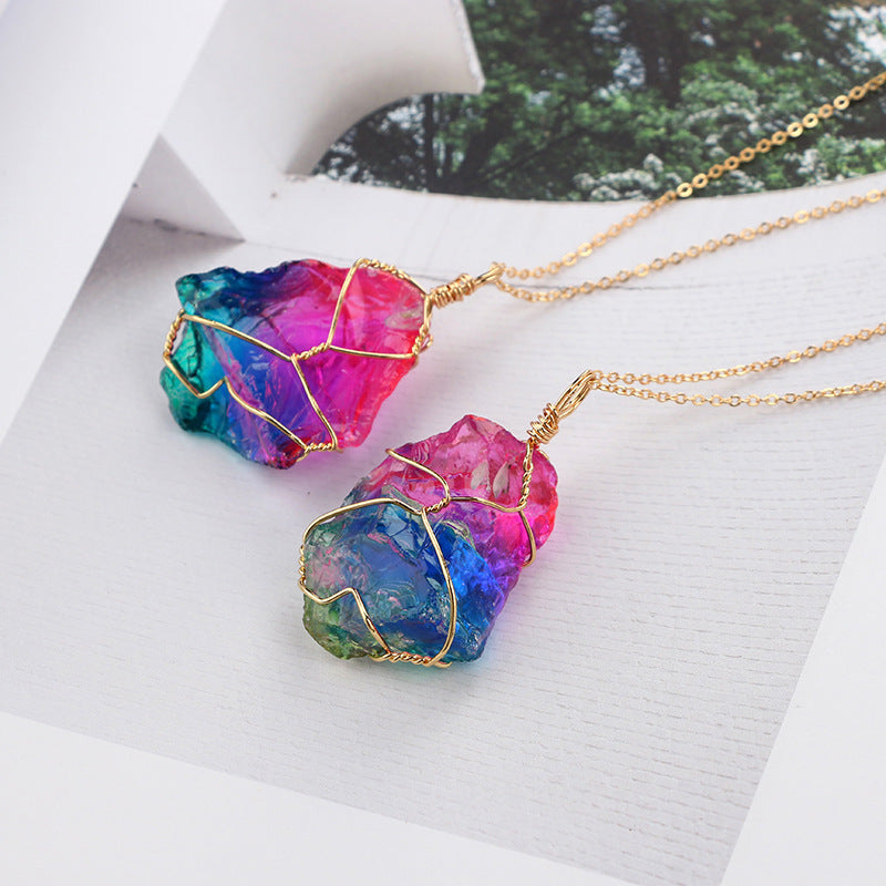 Rainbow Quartz Crystal Necklace