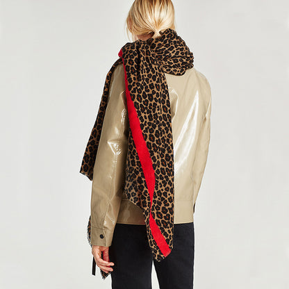 Festive Red Classic Leopard Pattern Imitation Cashmere Autumn And Winter Thick Warm Talma