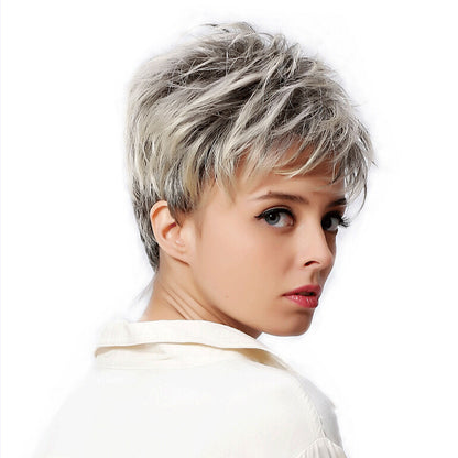 Gradient Short Straight Hair Fluffy Dyed Chemical Fiber Wig