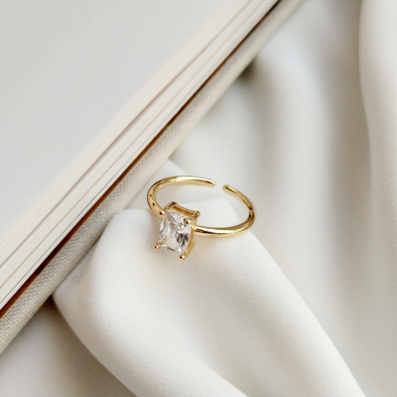 Sterling Silver Simple Square Diamond Ring