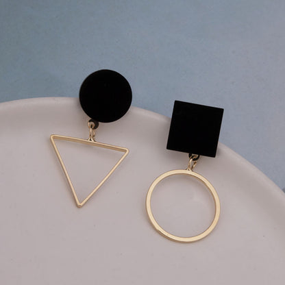 Asymmetric Geometric Round Triangle Earrings