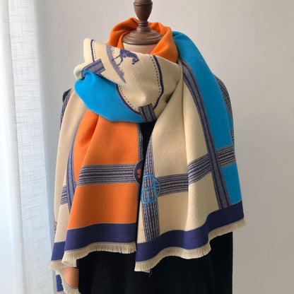 Color Blocking And Matching Cashmere Scarves For Women