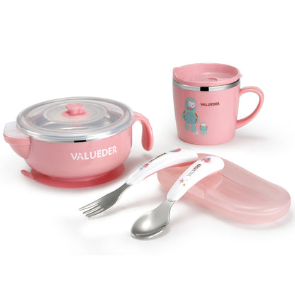 VALUEDER Baby Stainless Steel Feeding set with Baby Feeding Bowl Baby Spoon and Baby Cup As Gift Box