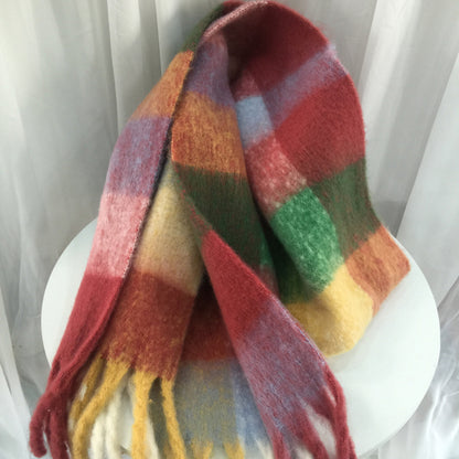 Women's Autumn Colorful Striped Warm Cashmere Plaid Scarf