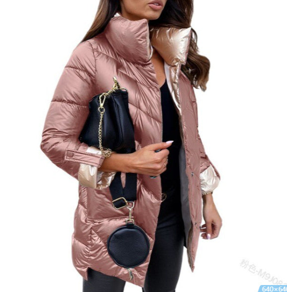 New Style Ladies Pure Color Glossy Stretchable Sleeves Zipper Cardigan Cotton Jersey