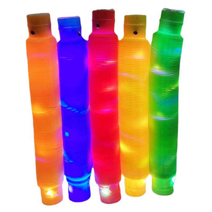 Pop Tube Color Plastic Flash Led Stretch Bellows Vent Telescopic Tube Decompression Glowing Toys 10 Pcs