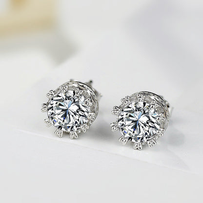 Diamond Zircon Crown Stud Earrings