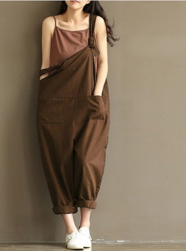 Women's Casual Trousers With Brushed Cotton Suspenders