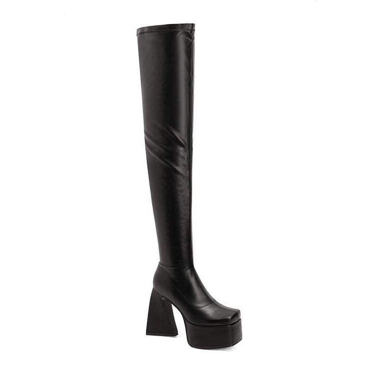 Women's Over Knee Stretch Platform Chunky Heel Boots