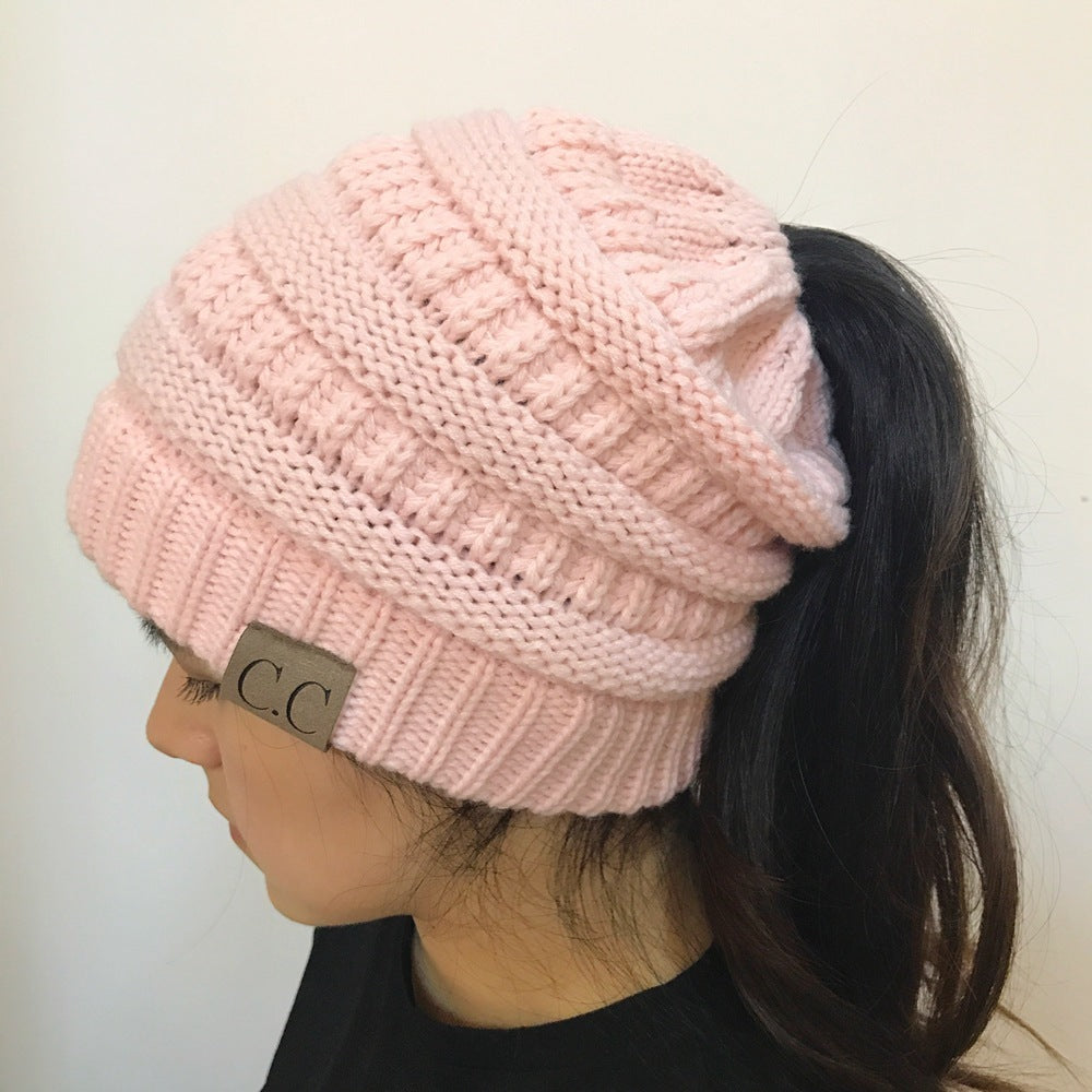 Knitted Ponytail Hat, Women's Wool Hat Fashion