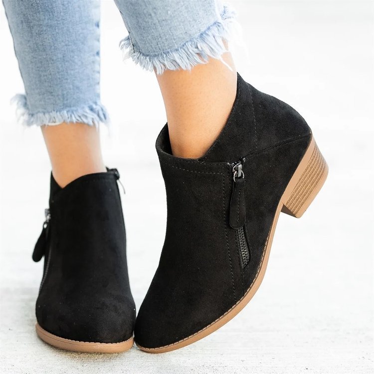 Flat side zip ankle boots