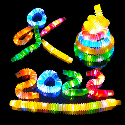 Pop Tube Color Plastic Flash Led Stretch Bellows Vent Telescopic Tube Decompression Glowing Toys 10 Pcs