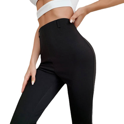 Cropped Flared Pants High Waist Front Slit Casual