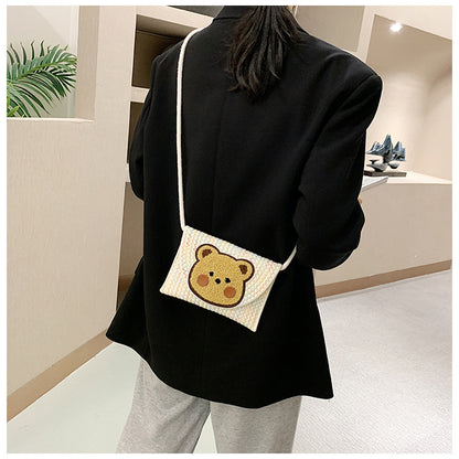 Women's Popular Woven Envelope Cute Bear Bohemian Shoulder Messenger Bag