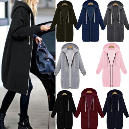 Hooded Long Sleeve Sweater Fleece Long Jacket