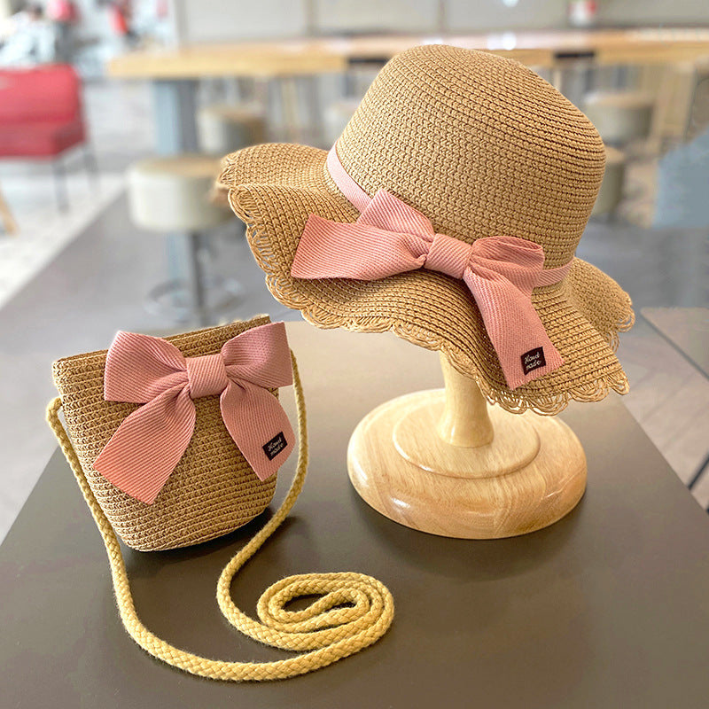 Girls Summer New Straw Hat Bag Set