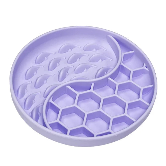 High Temperature Resistant Silicone Dog Food Bowl New Product 2-partition Slow Food Honeycomb Silicone Dog Bowl