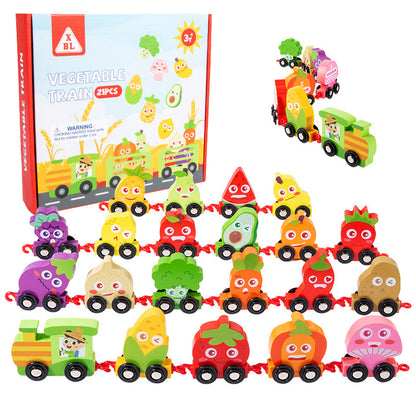 Children's Numbers Fruit And Vegetable Train Toy 1-3 Years Old Boys And Girls Early Education Puzzle Wooden Assembled Haul Train