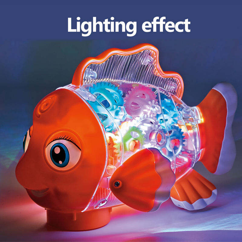 Electrical Universal Driving Walking Animal Toy Plastic Rotating Transparent Pinion Gear Fish with Dazzling Flash Light Music