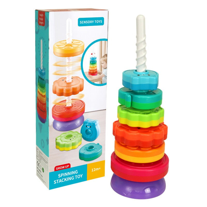 Yi Infant Cognitive Rainbow Rotating Tower Toy Geometric Ferrules Folding Joyful Rotating Tower