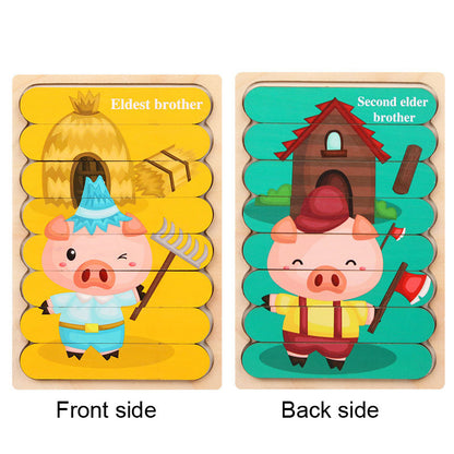 Wooden Creative Strip Puzzle Children's Educational Early Childhood Enlightenment Cognitive Cartoon Animal Puzzle Board Toys