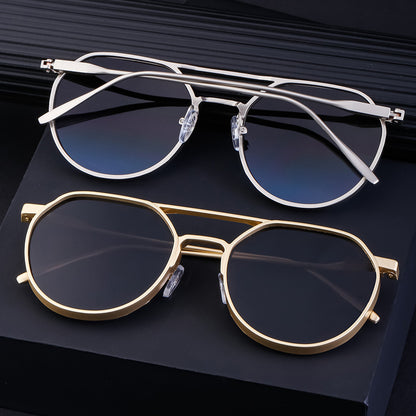 Men's Metal Double Beam Vintage Round Frame Sunglasses