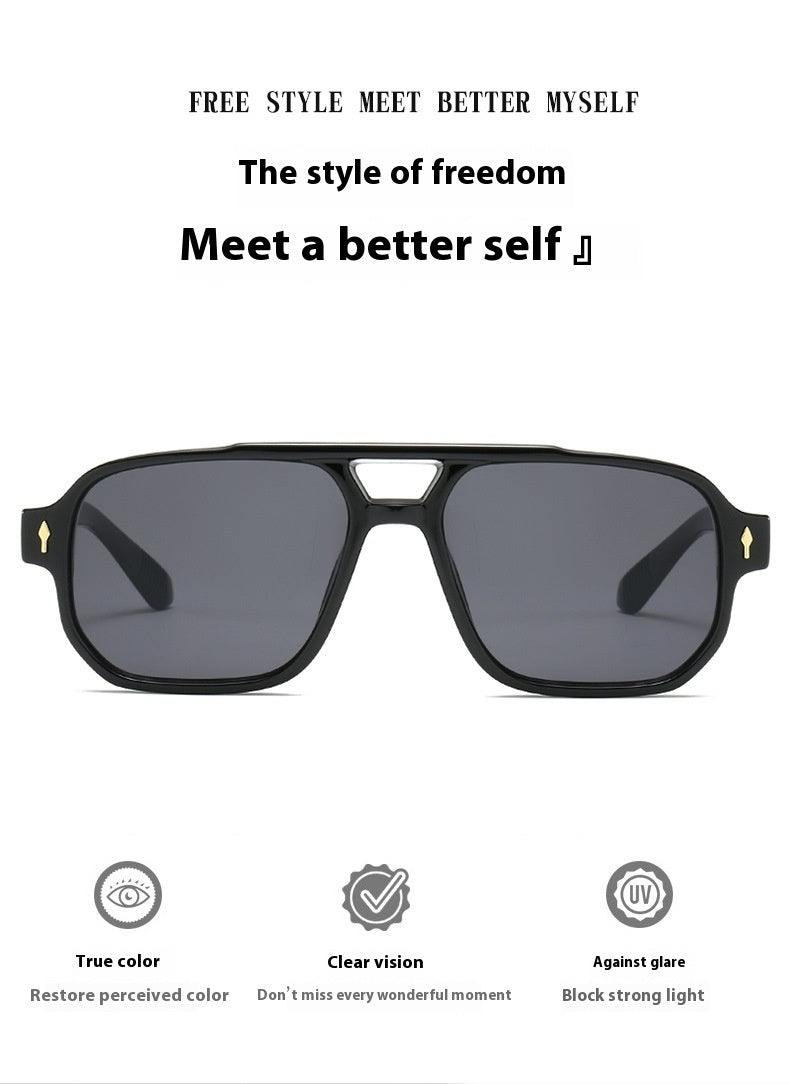 Square Fashion Double Beam Sunglasses Men's Retro Casual